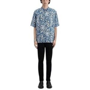 The Kooples Turquoise Leopard Print Short Sleeve Button‎ Up Shirt Men's Medium